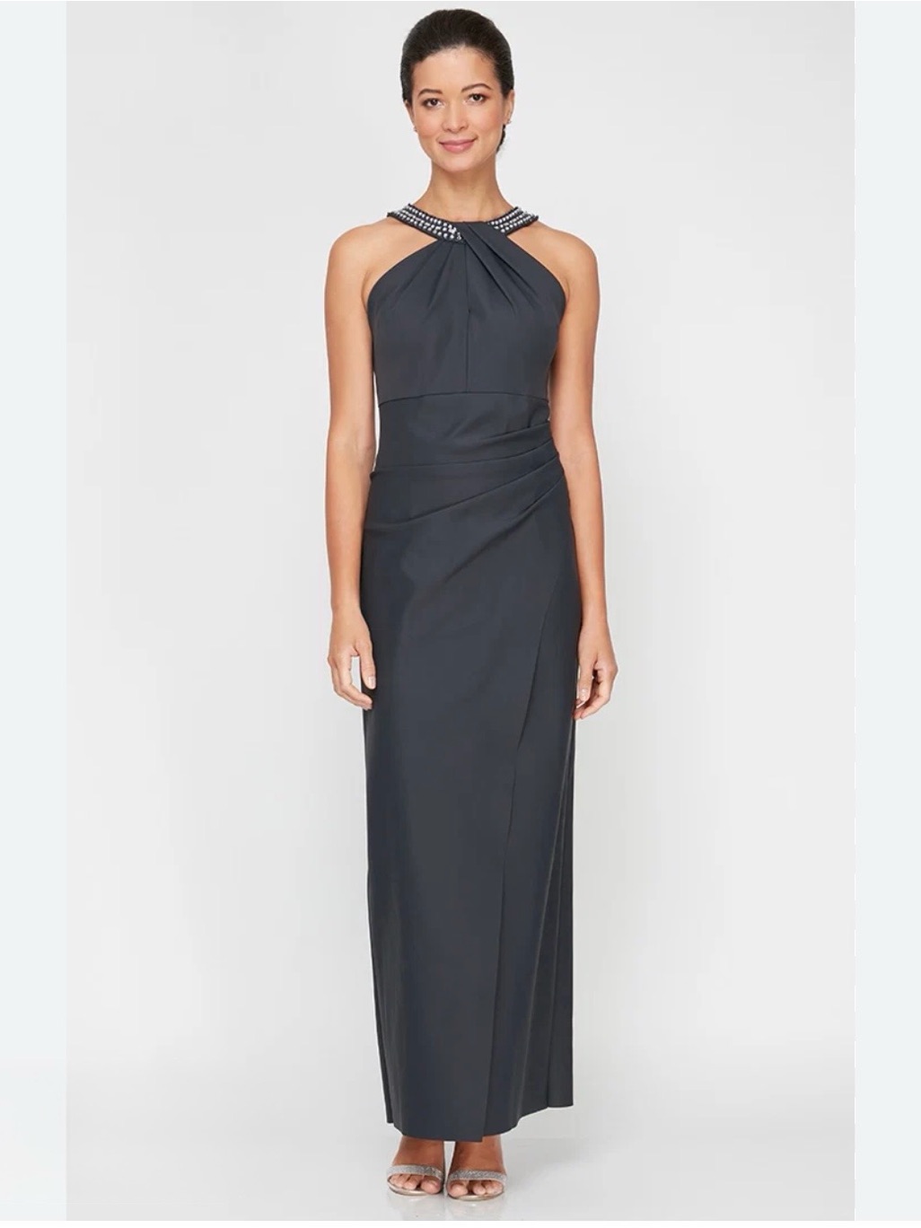 Alex Evenings Dark Gray Long Halter Column Dress